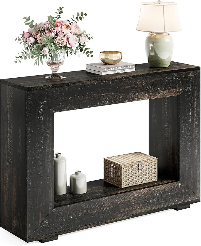 LITTLE TREE 47 Inches Console Table, Sofa Table with Storage, Modern Entryway Table for Hallway, Narrow Long Sofa Entryway Table for Living Room, Black