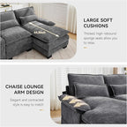 125'' U Shaped Cloud Modular Sofa with Chaise Lounges, Chenille Upholstered Comfy Sectional Couch with Storage Console, USB Charging Ports & Cup Holders, Modern Deep Seat Sofa for Living Room, Grey