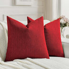 FUTEI Christmas Red Chenille Decorative Throw Pillow Covers 20x20 Inch Set of 2,Soft Cozy Faux Linen Textured Cushion Case,Farmhouse Home Decor for Couch Living Room