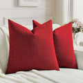 FUTEI Christmas Red Chenille Decorative Throw Pillow Covers 16x16 Inch Set of 2,Soft Cozy Faux Linen Textured Cushion Case,Farmhouse Home Decor for Couch Living Room