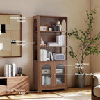 RARZOE Set of 2 Bookshelves and Bookcases, 5-Tier Arched Bookshelf with Glass Doors, Floor Standing 5 Shelf Book case, Wood Display Cabinet Storage Organizer for Living Room, Bedroom, Office(Walnut)