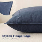 Foindtower Pack of 2, Decorative Linen Soild Throw Pillow Covers Soft Accent Square Cushion Case Boho Farmhouse Pillowcase for Chair Couch Sofa Bedroom Living Room Home Decor 18 x 18 Inch Navy Blue