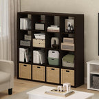 Furinno Cubicle Book Shelf, 16-Cube Thick Frame Bookshelf, Reversible Bookcase with Open Back, 14.6 x 57.8 x 58, for Living Room, Bedroom, Home Office, Black Dark Oak
