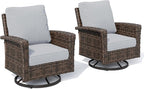 HERA'S HOUSE High Back Outdoor Swivel Chairs with 5.5" Thick Cushions, Wicker Rattan Patio Chairs Set of 2, Porch Deck Balcony Backyard Furniture, Grey