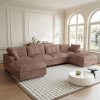 Modular Sectional Sofa, Convertible U Shaped Couch with Chaise Ottoman, Deep Seat Cloud Sectional Couch, 6 Seat Comfy Modular Sofa for Living Room, Office, Apartment, Brown