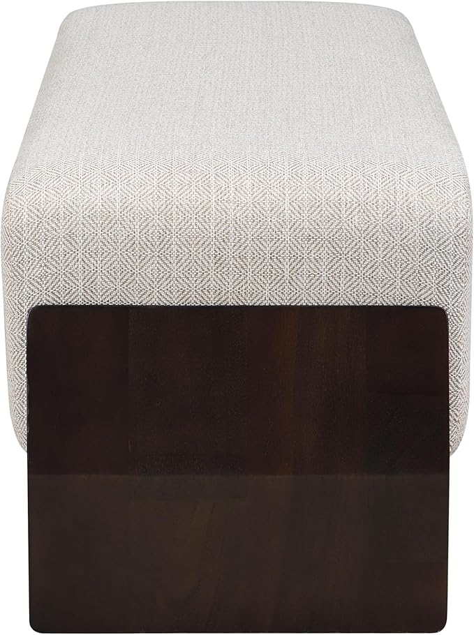 Christopher Knight Home Kingen 55'' Linen Fabric Upholstered End of Bed Ottoman, Wooden Living Room Ottoman Bench with Thick Soft Cushions, Long Entryway Bench, Long Seating for Bedroom, Brown + White