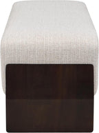 Christopher Knight Home Kingen 55'' Linen Fabric Upholstered End of Bed Ottoman, Wooden Living Room Ottoman Bench with Thick Soft Cushions, Long Entryway Bench, Long Seating for Bedroom, Brown + White