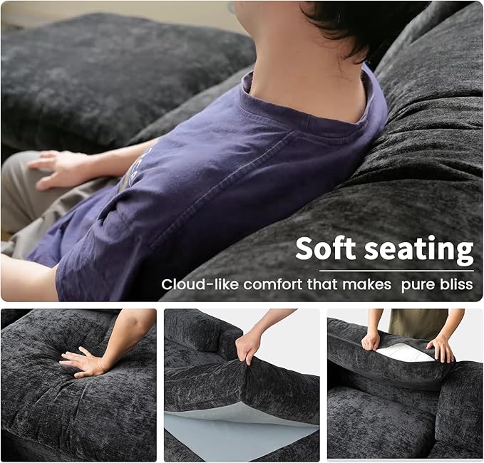 WJShome Cloud Couch Modular Sectional Sofa,100.5" V Shaped Couch, Convertible Wide Seater, 5 Seater for Living Room Set,Covers Washable&Replaceable,Black