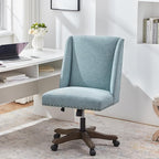 Armless Office Chair with Wooden Legs, Modern Adjustable Upholstered Home Office Desk Chair No Arms Sewing Chair Swivel Chair for Home Office Study Studio (Teal)