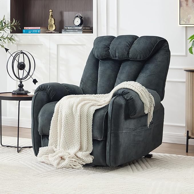 CANMOV Power Lift Recliner Chair for Elderly with Massage & Heat, Overstuffed Recliner Chairs for Adults, Electric Recliners with Type-C & USB Port, Side Pockets, for Living Room, Grey