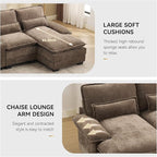 125'' U Shaped Cloud Modular Sofa with Chaise Lounges, Chenille Upholstered Comfy Sectional Couch with Storage Console, USB Charging Ports & Cup Holders, Small Deep Seat Sofa for Living Room, Brown
