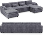 Belffin Large Modular Sectional Sofa with Double Deep Chaise, 135" Corduroy U Shaped Sectional Couch with 9" Soft Dual-Layer 6 Seats U Shaped Couch for Living Room, Apartment, Light Grey