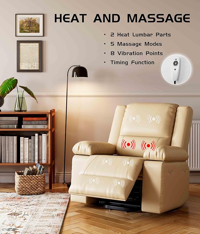 GarveeHome Oversized Wide Power Lift Recliner Chair - Heat and Massage, Faux PU Leather, Adjustable Back and Legs, Electric Lift Chair Designed for The Elderly and People with Mobility impaired