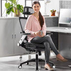 COLAMY Ergonomic Mesh Office Chair with Footrest, High Back Computer Executive Desk Chair with Headrest and 4D Flip-up Armrests, Adjustable Tilt Lock and Lumbar Support-Black