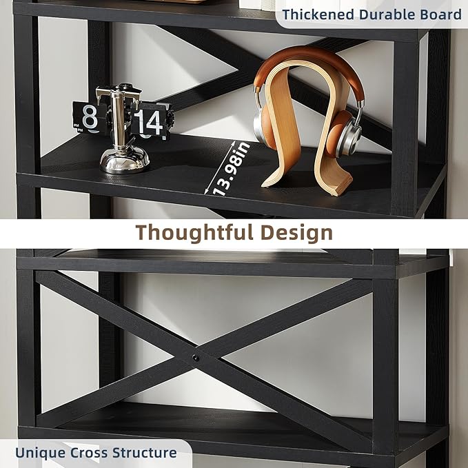 5 Tier Bookshelf 70" Tall Bookcase with Barn Doors,Large Farmhouse Display Book Shelf with Adjustable Shelves and Storage Cabinet，Library Wood Bookshelves for Living Room,Kitchen,Black(3PCS)