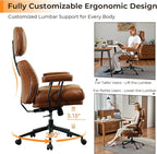 Ergonomic Office Chair Comfy with Lumbar Support, High Back Dark Brown PU Leather Rolling Executive Desk Chair for Home Office & Gaming, 360° Swivel, 300lbs (Light Brown)