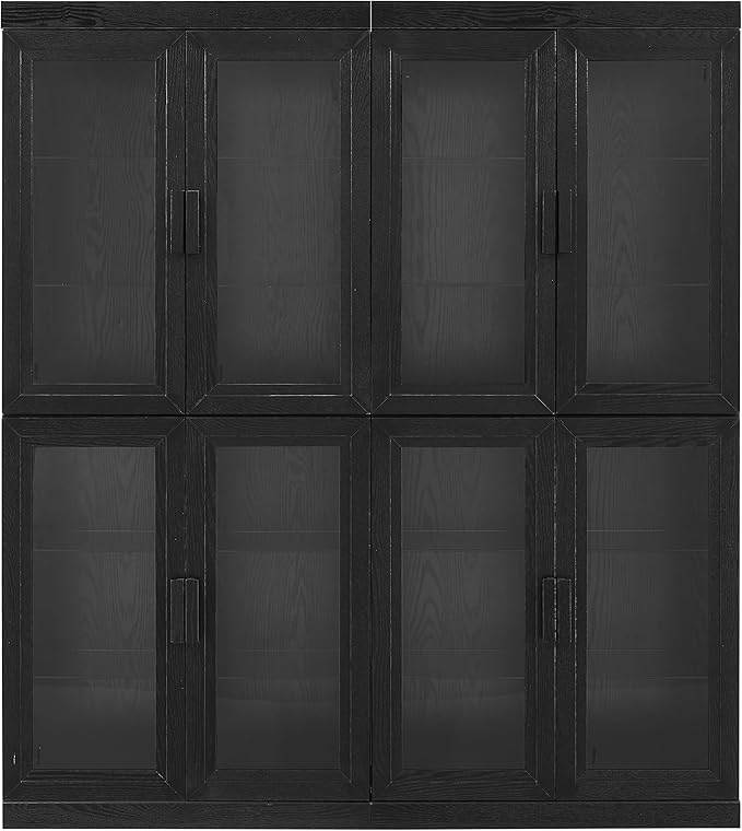 Crosley Furniture Essen 2-Piece Glass Door Kitchen Pantry Storage Cabinet Set, Living Room, Entryway, Black