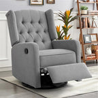 360 Swivel Rocker Recliner Chair for Adults, Nursery Chair for Small Spaces Living Room, Upholstered Fabric Glider Recliner, Pigeon Grey