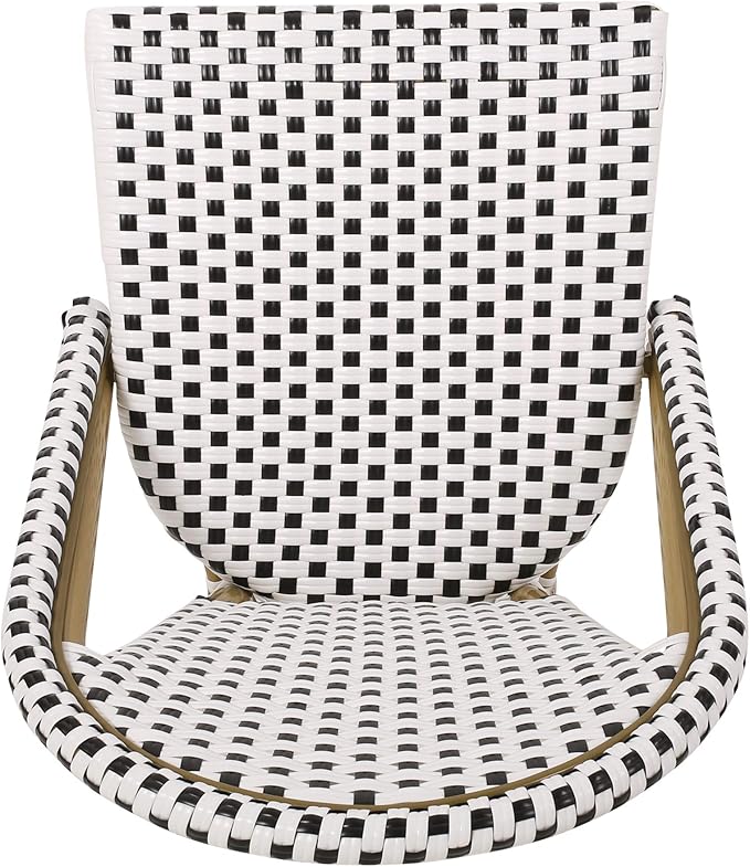 Christopher Knight Home Philomena Outdoor French Bistro Chair (Set of 4), Black + White + Bamboo Print Finish