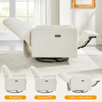 VANOMi Power Swivel Glider Recliner Chair, Electric Nursery Rocker Recliner Chair, USB & Type-C Charger, Boucle White