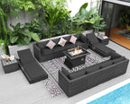NICESOUL 13 Piece Outside Patio Set with Fire Pit Table, UV Resistant All Weather Grey Wicker Outdoor Furniture with Lounge Chair, Large Modular Outdoor Sofa with Chaise Heavyweight for Deck, Pool