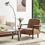 Glitzhome Modern Accent Chair for Living Room, Upholstered Extra-Cushioned Fabric Armchair with Walnut Rubber Wood Frame, Comfy Single Chair for Living Room/Bedroom/Reading Room/Office
