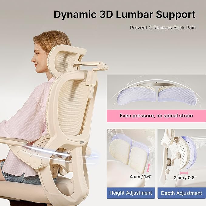 HINOMI Q2 Ergonomic Office Chair with Lumbar Support & Adjustable Headrest, Cushion Seat with Flip-Up Arms, Reclining Computer Seating with Footrest, Stylish Desk Model for Home (Pink)