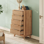 43'' Hight 5 Drawers Dresser for Bedroom,Modern Fluted Vertical Chest with Rounded Corners,Fluted Dresser for Living Room,Hallway, Natural Wood
