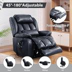 EDILLY Large Reclining Lift Chair, Dual Motor Massage Chair, Genuine Leather Recliner with Heating and Massage for Seniors, with Double Lumbar Cushion and Extended Footrest, USB Port(Blue)