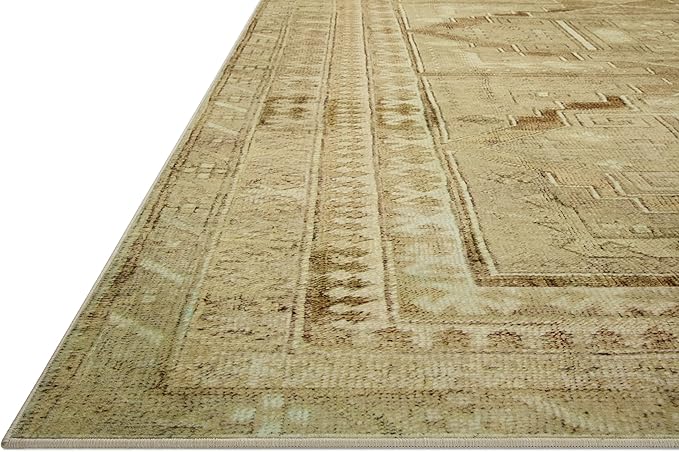 Loloi Magnolia Home by Joanna Gaines Sinclair Collection SIN-02 Khaki/Tobacco 2'-3" x 3'-9", .25" Pile Height, Machine Washable, Accent Rug