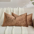 FUTEI Dark Brown Flannel Throw Pillow Covers 12x20 Inch Set of 2,Soft Dimensional Textured Lumbar Pillow Cases,Modern Home Decor for Couch Living Room