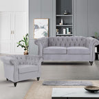 Velvet Sofa Couches Set, 3-Piece Mid Century Modern Upholstered Couch with Cushions, Home Sofa Sectional Furniture Sets, Comfy Tufted Chesterfield Couches for Living Room, Bedroom, Office