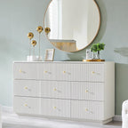 Fluted Dresser for Bedroom, 55" W White 8 Drawer Dressers, Wood Tall Dresser Storage Organizer, Modern Bedroom Chest of Drawer with Deep Storage for Closet Hallway, Entryway, Living Room White