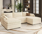 Belffin Large Modular Sectional Sofa with Double Deep Chaise, 104" Corduroy U Shaped Couch with 9" Soft Dual-Layer Seats Cushion Sectional Couches for Living Room, Apartment, Beige