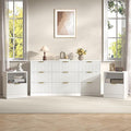 3-Piece Modern Bedroom Furniture Set, Wide 9-Drawer Dresser & 1-Drawer Nightstands Set of 2, Natural Wood Dresser and Nightstand Sets for Bedroom, Hallway, White