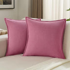 FUTEI Hot Pink Chenille Throw Pillow Covers 16x16 Inch Set of 2,Edges Double-Stitched Cushion Cases,Modern Home Decor for Couch Living Room
