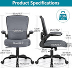 FelixKing Office Chair, Ergonomic Desk Chair Breathable Mesh Chairs Adjustable High Back Lumbar Support Flip-up Armrests, Executive Rolling Swivel Comfy Computer Chairs Home Office Dark Gray