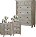 Farmhouse Dressers and Night Stand Set of 3, Wood 43.5'' Tall Dresser and 18'' Wide Chest of Drawers, Roman Column Nightstand Set of 2, Bedroom Furniture Dresser Suites for Living Room, Hallway, Home