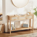 VEVOR Rattan Console Table, Entryway Table with 3 Storage Drawers, Hallway Table with Natural Rattan Sliding Door, Console Sofa Table for Living Room, Study, Entryway Or TV Wall, Natural