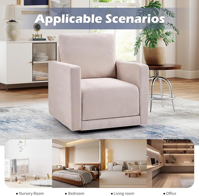 INZOY Swivel Accent Chair, Comfy 360° Swivel Chair with Hidden Storage, Upholstered Chenille Square Chair for Living Room Bedroom Small Spaces, Fully Assembled, Beige