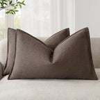Foindtower Pack of 2, Decorative Linen Soild Throw Pillow Covers Soft Accent Cushion Case Boho Farmhouse Neutral Pillowcase for Couch Sofa Bedroom Living Room Home Decor 22 x 22 Inch Reddish Brown