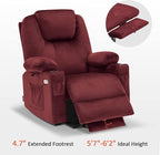MCombo Power Lift Recliner Chair for Elderly, Lift Chair with Heat and Massage for Tall People, USB&Type C Ports, Extended Footrest, Cup Holders, Fabric 7516(Large,Carmine Red)