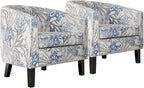 BELLEZE Accent Barrel Chair, Set of 2 Modern Faux Leather Tub Club Chair Upholstered Armchair with Gold Nail Head Trim and Black Legs for Living Room Bedroom Apartment Lounge - Blue Coral