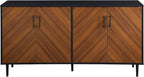 Walker Edison Caye Modern 4-Door Bookmatch Buffet-Sideboard for Storage, 58 Inch, Acorn Bookmatch/Black