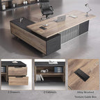 70.86 inch Inch Large Executive Desk with Drawers Cabinet, L Shaped Office Desk, Computer Desk with Universal Charging Ports and Cable Management for Business Furniture Set Workstation for Home Office