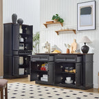 Black Farmhouse Storage Cabinet with 2 Doors and 1 Drawer, Adjustable Shelf, Freestanding Kitchen Pantry Cabinet, Modern Buffet Sideboard Coffee Bar Cabinet Living Room Bathroom Dining Room