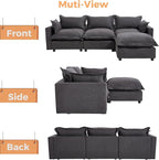 chairus 97" Modular Sectional Sofa with Moveable Ottoman Upholstered Deep Seat Linen Couch Set with Soft Pillows L-Shape Sofa Couch for Living Room, Apartment, Reception Room, 3-Seater/Black