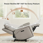 CHITA Genuine Leather Power Recliner Chair for Adults, Super Zero Gravity Recliner with Adjustable Power Headrest & USB/Type-C Ports, for Living Room, Bedroom & Home Theater, Light Gray