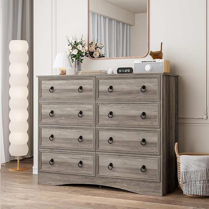 8 Drawer Dresser for Bedroom, Large Dressers & Chests of Drawers, TV Stand for 55 inch, Storage Organizer Furniture, Hallway, Entryway, Closet, Brownish Grey