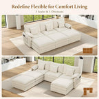 Vesgantti 108" Sectional Sleeper Sofa, 6-Seater Oversized Modular Cloud Couch with Movable Ottoman, Chenille Large Sofa Bed Convertible Deep Seat Couches for Living Room, Bedroom and Apartment, White